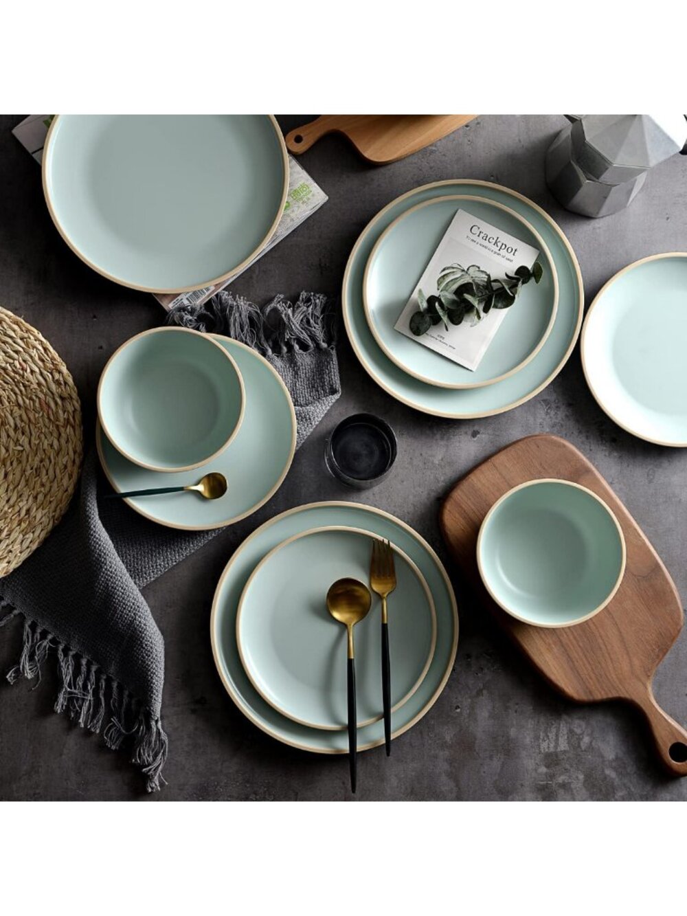 12-Piece Unbreakable Melamine Dinnerware Set for 4 - Mint Green Plates & Bowls